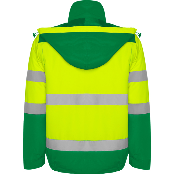 Camiseta alta visibilidad Roly Epsylon verde jardín/amarillo flúor espalda
